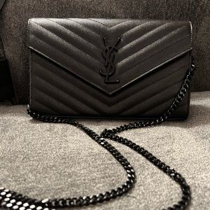 Authentic Saint Laurent- Medium Monagram Matelassé Leather Wallet-On-Chain